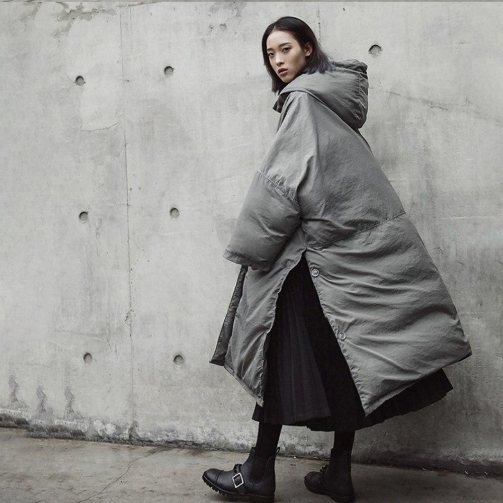 Women's Gray Hooded Puffer Coat